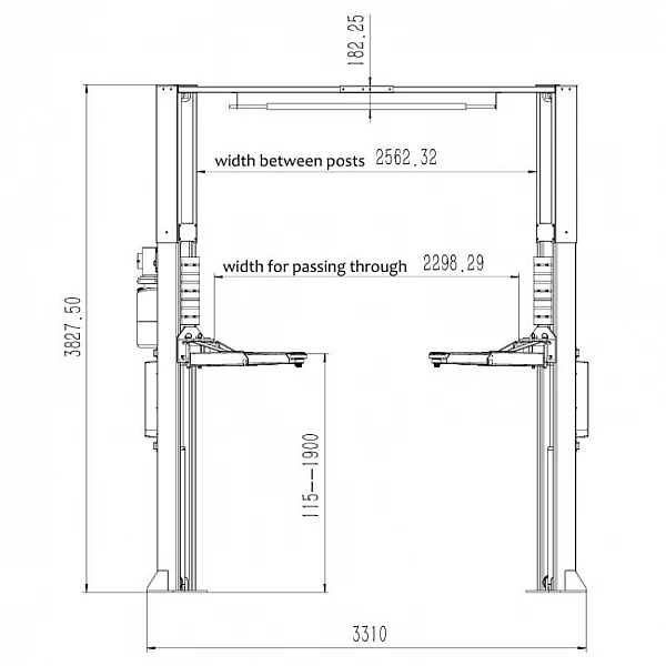 Two-post asymmetric lift with 2+3-stage arms, BD-4000AL Pro