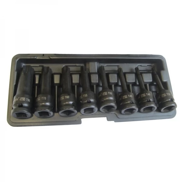 Extended impact bit socket set 1/2" TORX, 8 pcs