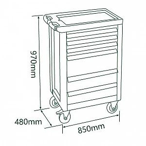 Instrumentu ratiņi, 7 atvilktnes un 330 instrumenti