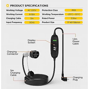 Portable electric vehicle charger AUTOOL C350, 3.3 kW, 14 A