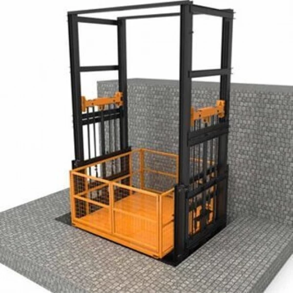 Four-column freight elevator with safety net