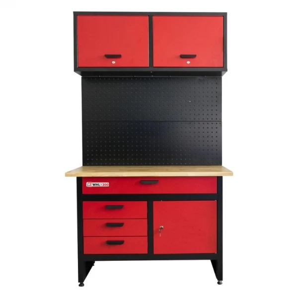Holzmann WHL1200 darbagalds ar sienas skapi un perforētiem instrumentu paneļiem