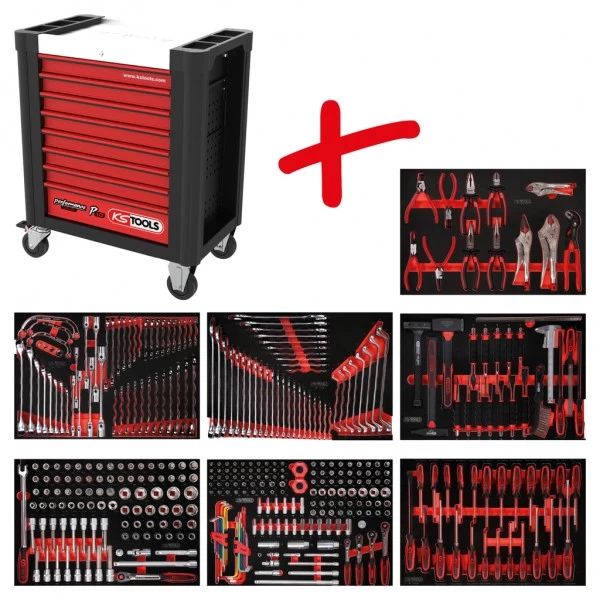 Instrumentu ratiņu komplekts Performanceplus P10 ar 399 instrumentiem, 7 atvilktnes KS Tools