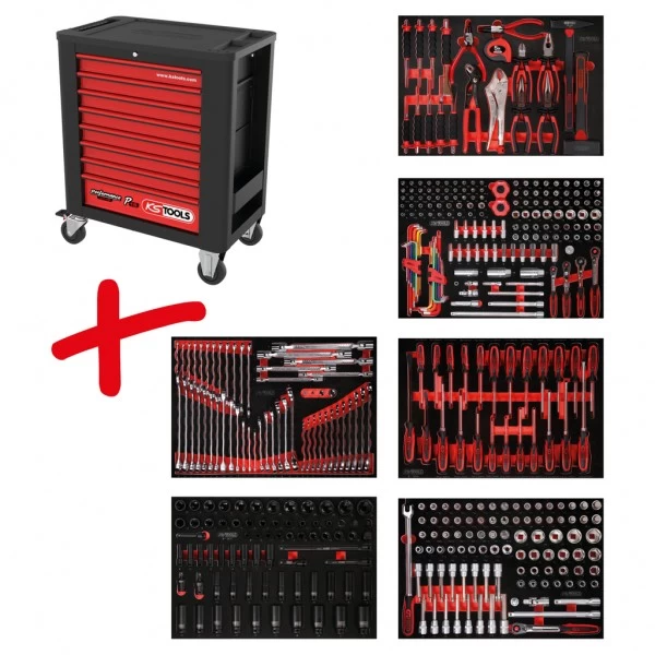 Instrumentu ratiņu komplekts Performanceplus P15 ar 423 instrumentiem, 6 atvilktnes KS Tools