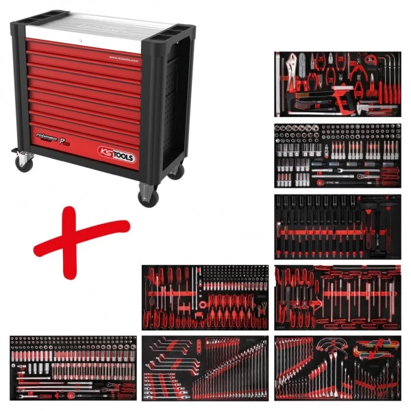 Instrumentu ratiņu komplekts Performanceplus P25 ar 660 instrumentiem, 8 atvilktnes KS Tools