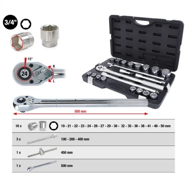 Sešstūra muciņu komplekts 3/4, 21 gab., KS Tools