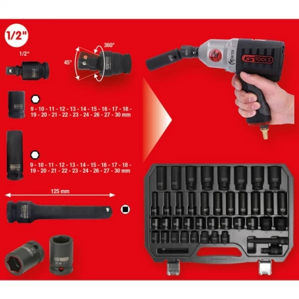 Sešstūra triecienmuciņu komplekts 1/2, 40 gab., KS Tools