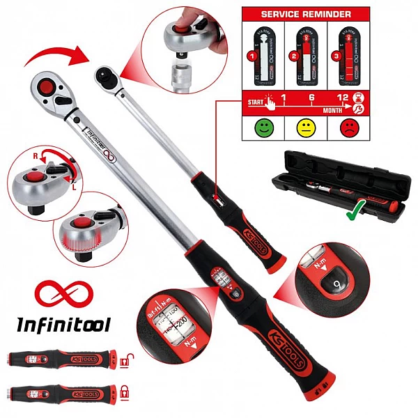 Griezes momenta atslēga ar sprūdrata atslēgu 1/2 INFINITOOL, 60–320 Nm KS Tools