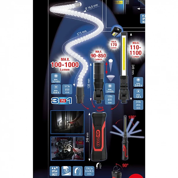 LED darba gaismas komplekts, 4 gabali eQi UltimateBEAM Quick-Lock KS Tools