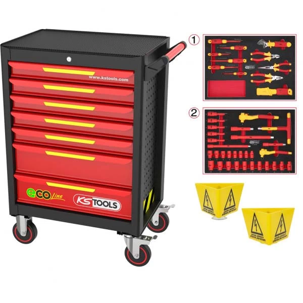 Tool trolley ECOLine with 42 insulated tools, for electric vehicles
