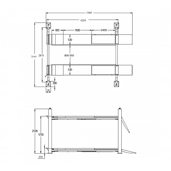 Four-post lift for wheel alignment, 4000 kg