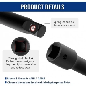 Impact extension bar and adapter set 1/4+3/8+1/2 18 pcs