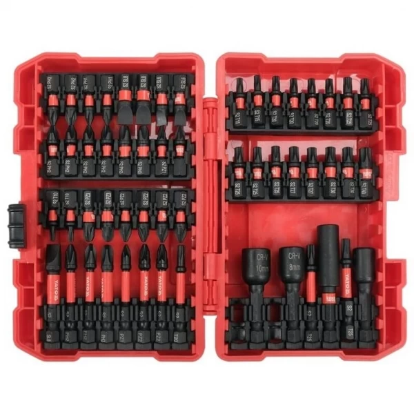 1/4" triecienskrūvju maināmo uzgaļu komplekts, plakans, PZ, PH, TORX, 54 gab.