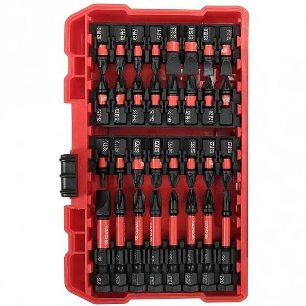 1/4 triecienskrūvju maināmo uzgaļu komplekts, plakans, PZ, PH, TORX, 54 gab.