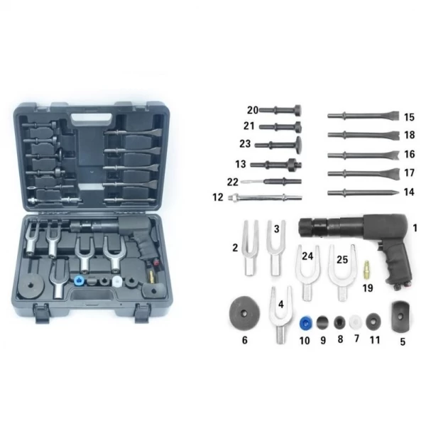Pneumatic hammer with tie rod and joint remover set, 25 pieces