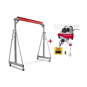 Mobilais portālceltnis, 2 t, ar 500/1000 kg elektrisko pacēlāju un ratiņiem, MW Tools