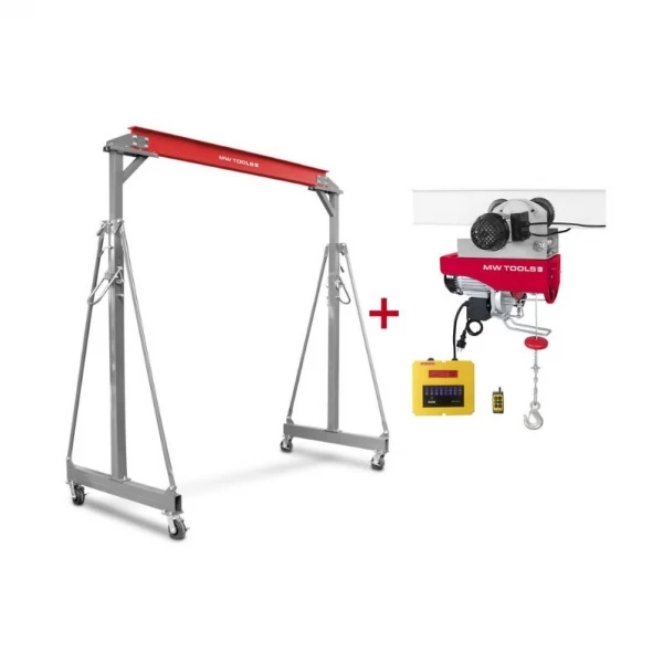 Mobilais portālceltnis, 2 t, ar 500/1000 kg elektrisko pacēlāju un ratiņiem, MW Tools