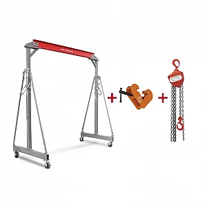 Mobile gantry crane, 3 t, with 3 t chain hoist and 5 t beam clamp, MW Tools
