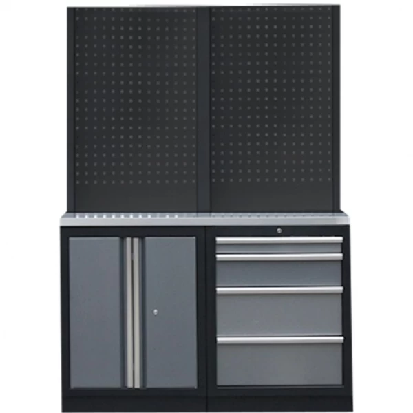 Stacionārs darbagalds ar diviem skapjiem Black Panel