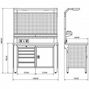 Workbench with perforated panel Bullram Valkenpower