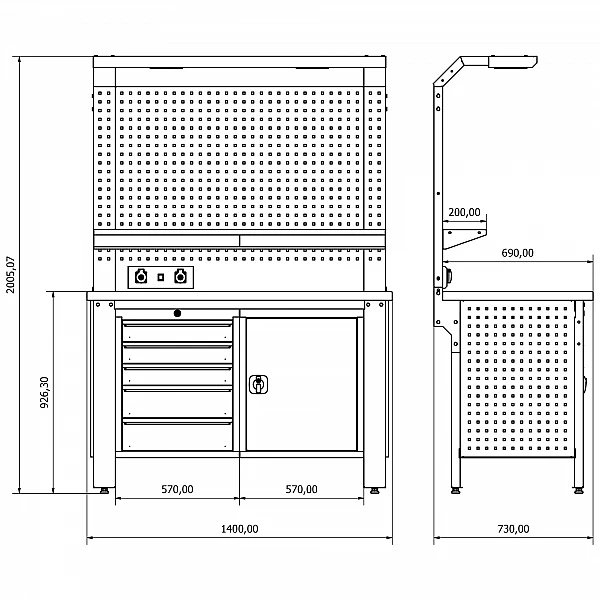 Workbench with perforated panel Bullram Valkenpower