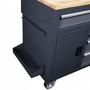 Mobile workbench with wall and wooden table top