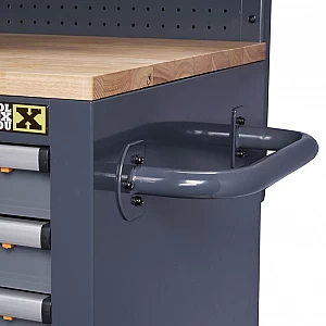 Mobile workbench with wall and wooden table top