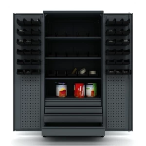 Metal workshop cabinet with 4 drawers, 4 shelves and storage bins Valkenpower
