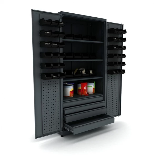 Metal workshop cabinet with 4 drawers, 4 shelves and storage bins Valkenpower