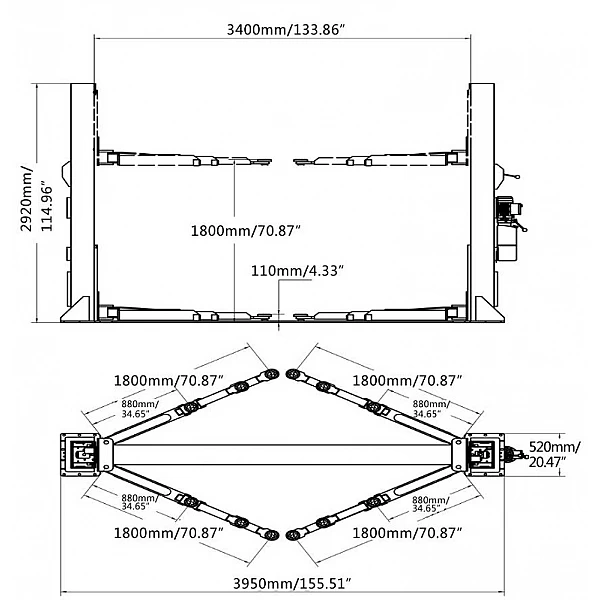 Two-post lift for minibuses, 5 t, BD-5000M