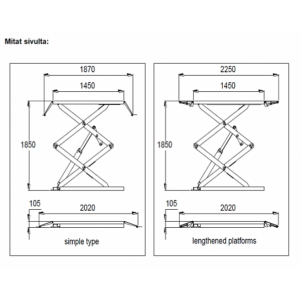 Floor-mounted double scissor lift, 3000 kg