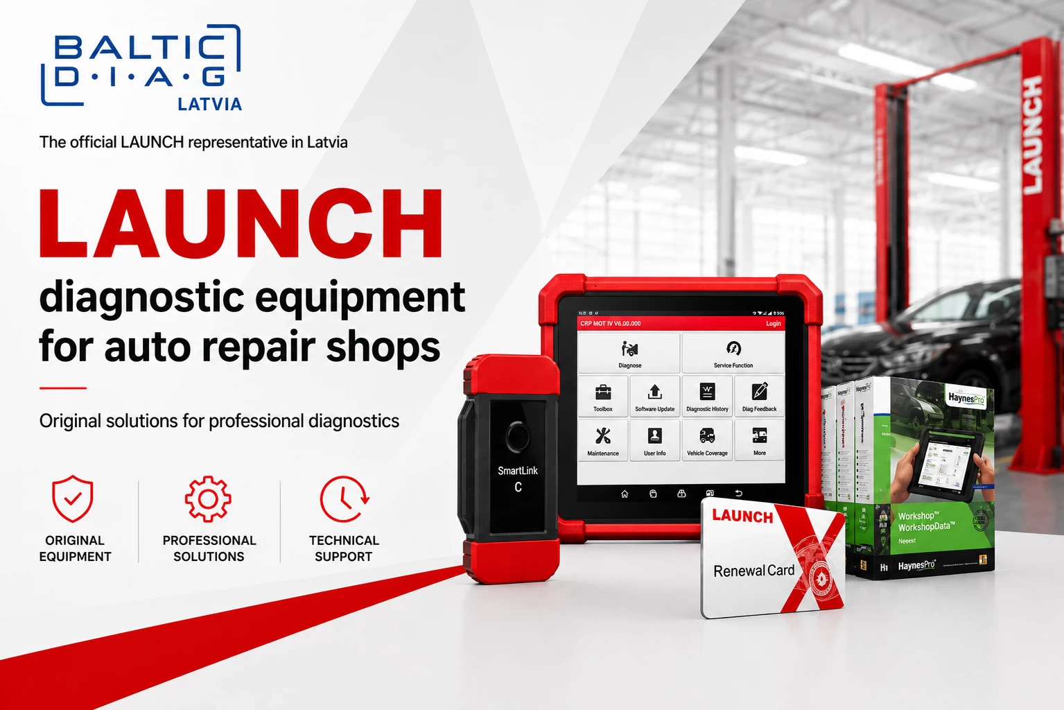 LAUNCH diagnostic equipment for auto repair shops from the official representative in Latvia