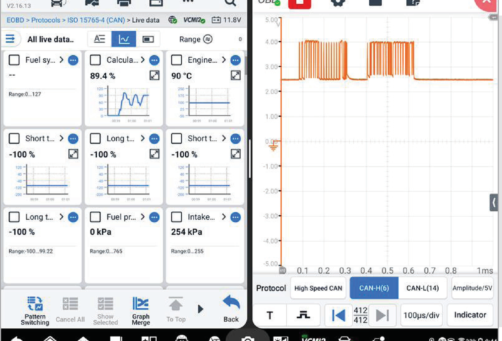 Live Data un osciloskopa signāla analīze AUTEL diagnostikas sistēmā