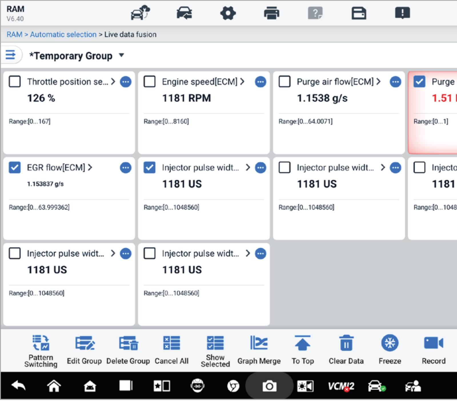 Saistītu Live Data parametru grupē&scaron;ana AUTEL diagnostikas sistēmā