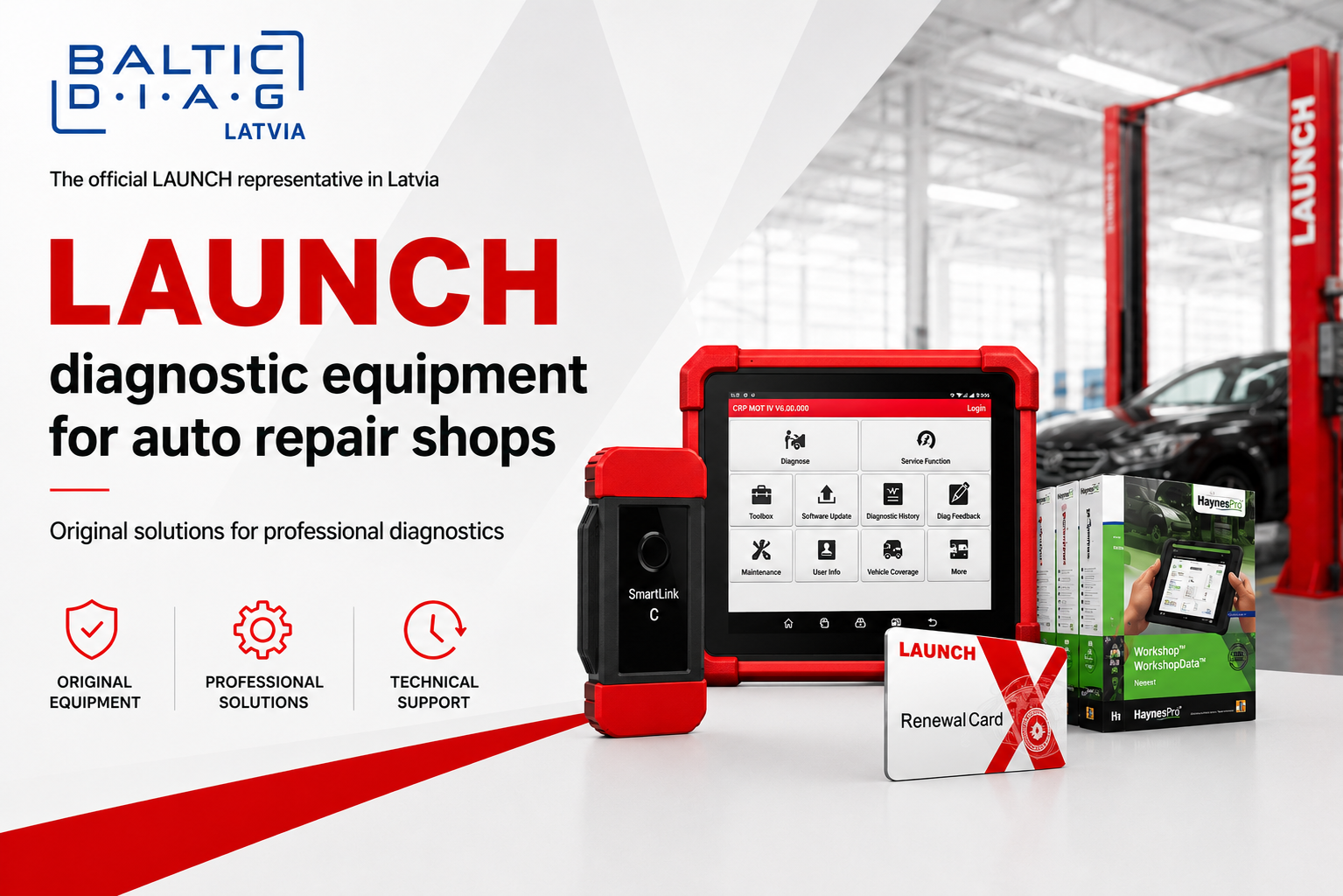 LAUNCH diagnostic equipment for auto repair shops from the official representative in Latvia